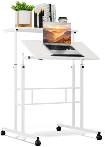 Athena Collection Rolling Standing Desk Small Mobile Table, White