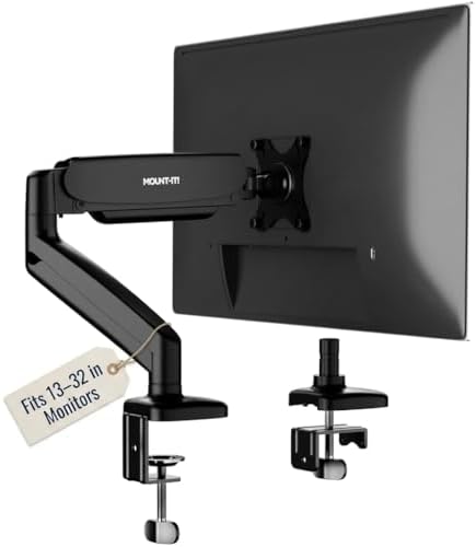 Mount-It! Single Monitor Arm Desk Mount, Gas Spring Monitor Mount, Fits 13–32" Screens up to 17.6 lbs, VESA 75x75 & 100x100, Full Motion Tilt Swivel Rotate, C-Clamp & Grommet Base (Pack of 6)