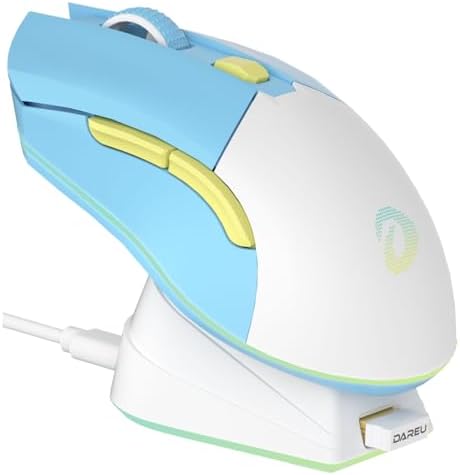 DAREU Wireless Gaming Mouse with Charging Dock Rechargeable RGB,12K DPI,6 Programmable Buttons High-Precision Sensor [300IPS] [1000Hz] for PC Notebook Mac