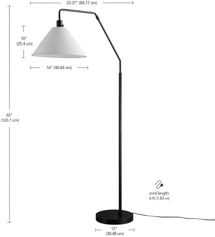 Globe Electric 61000171 65" Floor Lamp, Matte Black, Off-White Tapered Fabric Shade, On/Off Rotary Switch on Socket, 5-Foot Black Cord, 1-Light, 100W E26/Medium Base Bulb
