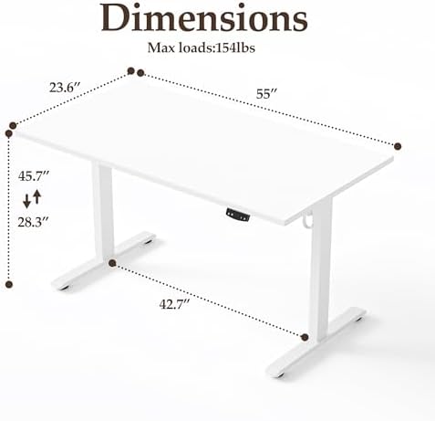 Klicelor 55 Inch Large Electric Standing Desk, Height Adjustable Office Desk, Sit Stand Up Computer Gaming Desk with Memory Preset, Two-Piece Desktop, White