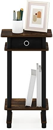 Furinno Turn-N-Tube Toolless 3-Tier Side Table with Storage Bin, Amber Oak
