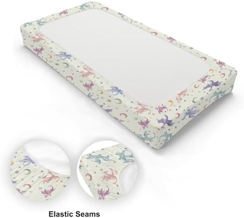 Watercolor Colorful Dragon Moon Stars Baby Changing Pad Cover,Unisex Dragon Nursery Diaper Changing Table Pad Mat Sheet for Boys Girls-16x32