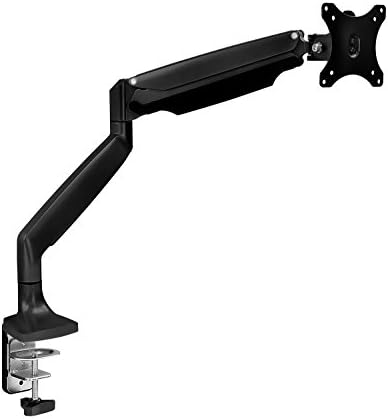 Mount-It! Single Monitor Arm Desk Mount with Gas Spring, Height Adjustable Monitor Stand for 13–32 Inch Screens up to 20 lbs, VESA 75x75 & 100x100, C-Clamp & Grommet, Sit-Stand Desk Compatible