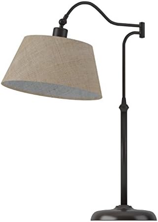 Adesso Antique Bronze Table Lamp with Burlap Shade - 180 Degree Adjustable Arm, Versatile Bedside Table, Living Room, or Desk Lamp, 27” Tall