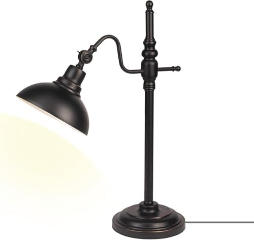 Black Farmhouse Desk Lamp, Industrial Metal Eye-Caring Table Lamp,Vintage Desk Lamp for Home Office Living Room Dorm