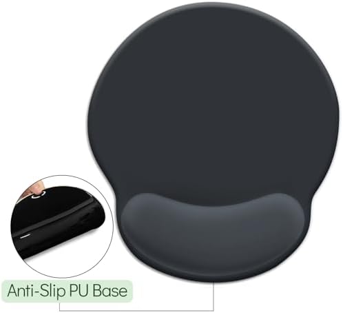 LIMKRIAN Ergonomic Mouse Pad with Gel Wrist Rest, 9.8 x 8.6 in, Black