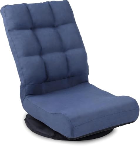 Swivel Floor Chair for Teens，Multipurpose Gaming Chair Rocker for TV, Reading, Playing Video Games Lumbar Support, Adjustable Foldable Backrest,Blue