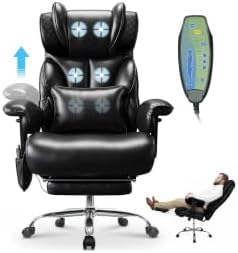 Massage Office Chair with 6 Point Vibration, Foot Rest and Adjustable Armrests – 500lbs Ergonomic Executive Home Office Desk Chairs for Big and Tall Heavy Duty People