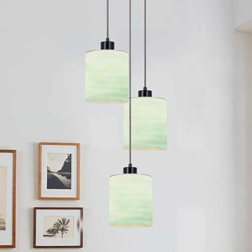 3 Pack Cylinder Glass Lamp Shade Teal Blue Ombre Watercolor Painted Covers with 1-5/8" Fitter Opening Light Fixture Replacement for Table Lamp Bathroom Vanity Light