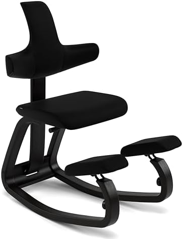 Varier Thatsit Black/Black Ergonomic Kneeling Chair Height Adjustable with backrest and Wooden Frame Made of Beech for Active Sitting - 10 Years Quality Guarantee
