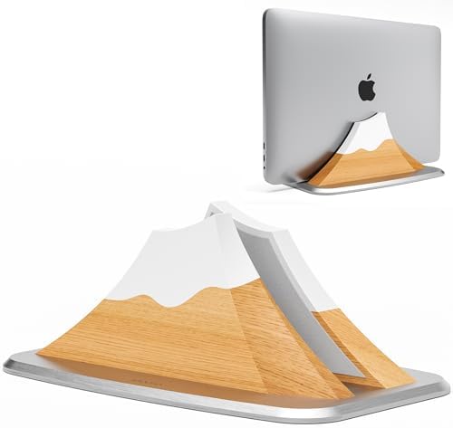 AFOOYO Vertical Laptop Stand - Snow Peak-Shaped Wooden Holder Dock Compatible with MacBook, Surface, Chromebook, Dell & More - Space-Saving Design for All Laptops