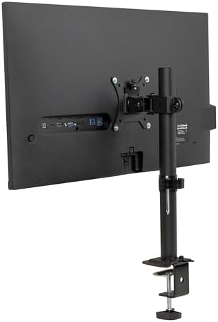 Mind Reader Single Monitor Desk Mount for 13"-32" Screens, VESA 75x75/100x100, 180° Rotation, ±90° Swivel, ±45° Tilt, 17.6 lb Load Capacity, Cable Management, Quick Release, Black