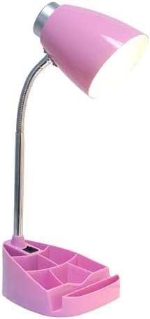 Simple Designs LD1002-PNK-LB 18.5" Gooseneck Organizer Desk Lamp with iPad Tablet Stand Book Holder with LED Bulb, Pink