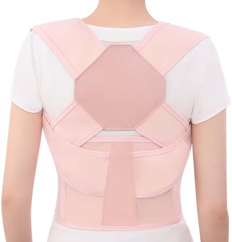 Posture Corrector for Women and Men Back Brace Upper Support Straightener Shoulder Adjustable Breathable Hunchback Pain Workout Lumbar Office Computer Daily Wear Invisible Under Clothes Pink X-Large