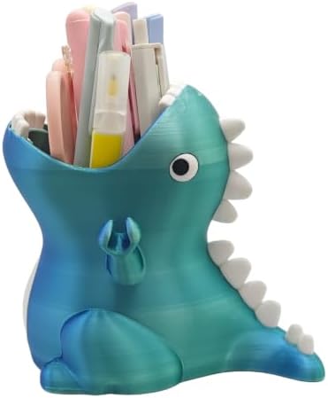 TIME&TRAVE Cute Dinosaur Pen Holder for Desk, Creative Pencil Holder Desk Organizers, Office Supplies Decorations Idea Gift for Women Kids (Blue Green)