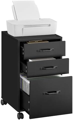 VASAGLE Mobile File Cabinet, 3 Drawers Filing Cabinet with Wheels