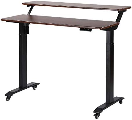 UNICOO Electric Height Adjustable 2-Tier Raising Desk with Wheels, Mobile Standing Desk with Monitor Stand, Ergonomic Adjustable Computer Table, Electric Standing Game Table for Home Office