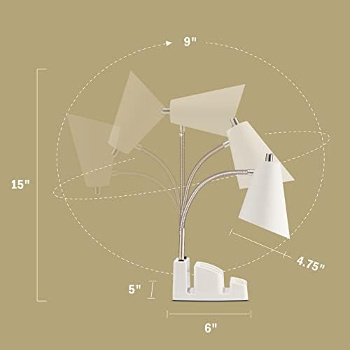 LED Desk Lamp with 1 USB Charging Port and 1 AC Outlet, Organizer Base, Adjustable Neck, On/Off Switch, Modern Table Lamp for Reading, Working, Studying, Gentle Warm White Light, Eye Protect