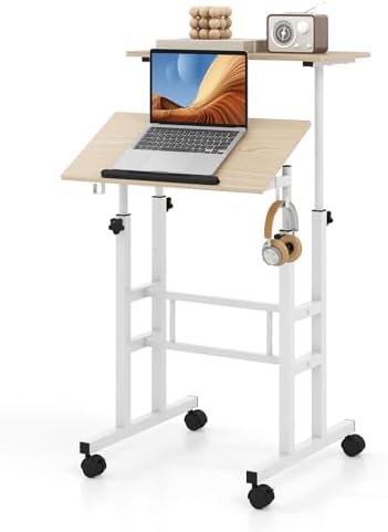 Tangkula Mobile Standing Desk, Portable Stand Up Rolling Desk