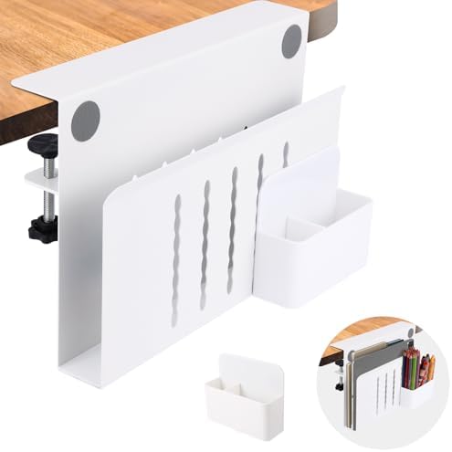 Desk Side Storage, Under Desk Laptop Mount, Table Side Hanging File Organizer, No Drill Clamp On Cable Management Tray, Laptop Holder with Magnetic Pen Holder for Office and Home