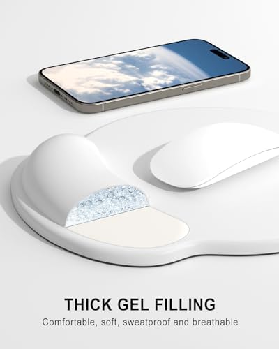 Auhoahsil Ergonomic Mouse Pad with Wrist Rest, Comfortable Silicone Non-Slip Computer Pain Relief Gel Mouse Mat with Wrist Support for Gaming, Work, Office, Women & Men, Cute Pattern, White