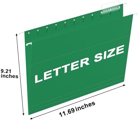 HERKKA Hanging File Folders, 30 Pack Reinforced Letter Size Hanging Folders, Designed for Bulky Files, Filing Cabinet, 1/5-Cut Adjustable Tabs (Green)
