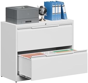 2 Drawer File Cabinet with Lock,Lateral File Cabinet,35.4" W Metal File Cabinets for Home Office,Hanging Files Letter/Legal/F4/A4 Size (White - Assembly Required)