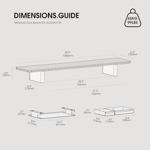 Fenge 42.5" Dual Monitor Stand with Storage Drawer & Solid Wood Legs, Brown