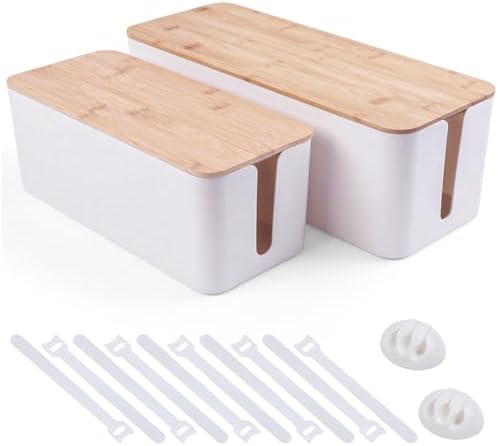 Tuwechen 2 Pack Cable Management Box, Wooden Style Cord Organizer Box