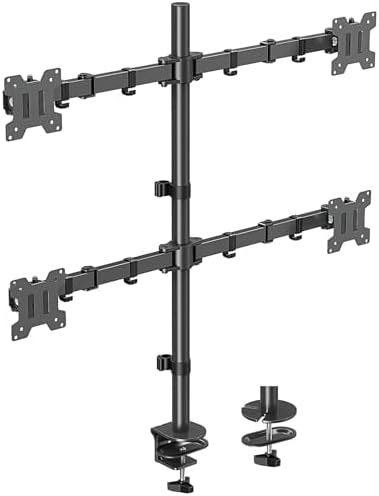 MOUNTUP Quad Monitor Stand, 4 Monitors Desk Mount for 17 to 32 inch Computer Screens, Fully Adjustable Stacked Mount with Tilt Swivel, 4 Heavy Duty Monitor Mount, Holds up to 17.6lbs per Arm