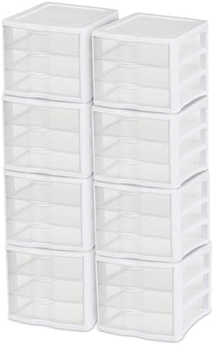 Sterilite Wide 3-Drawer Storage Unit for Bedroom and Dresser, 8-Pack