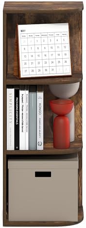 Furinno PASIR Book Shelf, 3-Tier Corner Bookshelf with Open Shelf, Standing Bookcase, 9.3 x 12 x 31.5, for Organization and Storage, for Living Room, Bedroom, Home Office, Amber Pine