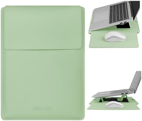 HoYiXi 13.3'' /13.6'' Laptop Sleeve Case PU Leather with Stand Compatible with MacBook Pro 14/MacBook Air 13(M1 M2)/ASUS Vivobook 14/Dell XPS 13/ASUS Matebook,13-14'' Laptop Bag,Green