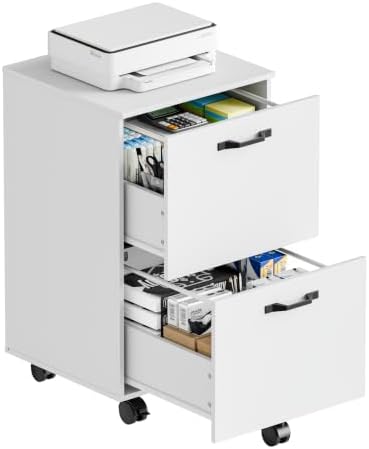 DUMOS 2 Drawer Filing Cabinet, Rolling Under Desk Storage, White