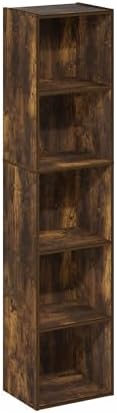 Furinno PASIR Book Shelf, 5-Tier Modern Bookshelf, Open Shelves Bookcase 9 x 12 x 52, Easy Assembly, for Living Room, Bedroom, Home Office, Amber Pine