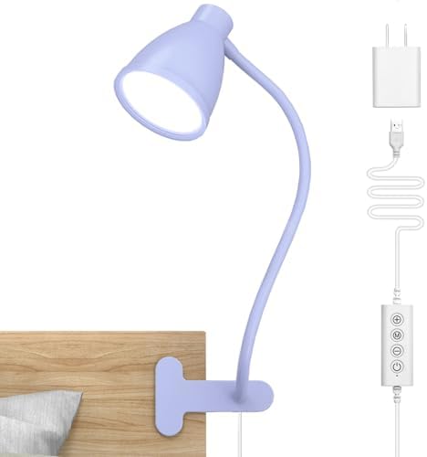 BOHON Desk Lamp with Clamp Clip on Light 5 Color 10 Brightness Lilac Purple