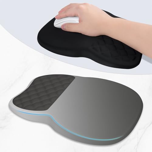 ITNRSIIET Ergonomic Mouse Pad Wrist Support with Memory Foam Massage Bulge & Non-Slip PU Base, Carpal Tunnel Pain Relief, Prevent Wrist Sweating, 12 x 8 x 1.2 inch, Gray