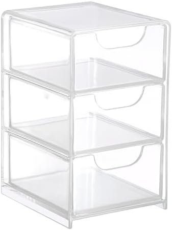 Hipiwe Clear Acrylic Drawer Organizer Bathroom Qtip Holder with 3 Drawers