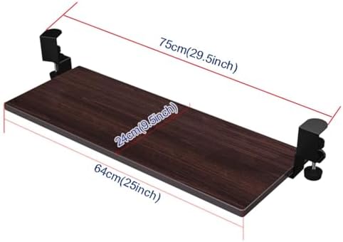 Clamping Computer Keyboard and Mouse Tray, Pull Out Platform Drawer with 45° Adjustable C-Clamp, Under Desk Keyboard Tray Slide Out, Easy to Install (Vintage Brown)(64x24cm)