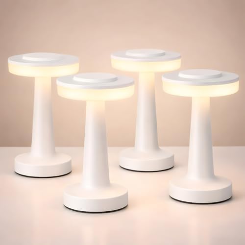 Riakrum 4 Pcs LED Cordless Table Lamp Bulk Rechargeable,White