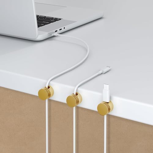 3PCS Premium Cord Holder for Nightstand, Computer Cord Organizer for Desk, Appliance Cord Organizers, Stick-On Cable Clip for Charger, Laptop, USB, Headphones, Wire Management Set, Gold