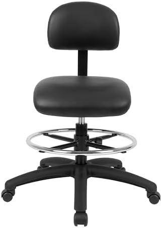 FSS Series Square seat Mid (19"-27") seat Height Chair. Vinyl-for Office, Garage, Desk, Shop, Computer, Doctor, Medical, Easy to Clean! 18" Footring (Black, Mid Stool, _Standard Casters)