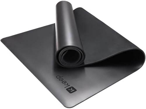 KEEP Rubber Yoga Mat - Professional Sweat Absorbent PU & Natural Rubber. Non Slip Workout Mats for Women & Men, 5mm Thick, 72"x26" Extra Long Wide Pad for Hot Yoga, Pilates, HIIT, Home Gym - Strap Included