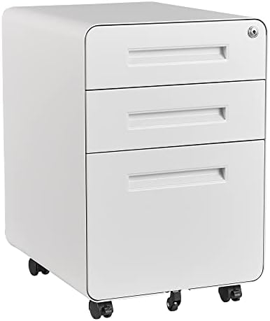Letaya File Cabinet, 3 Drawer Filing Cabinets for Home Office with Lock Mobile Under Desk Fully Assembled Cabinet (White)