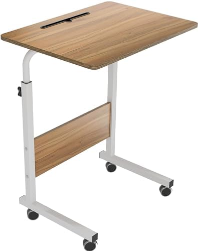 DlandHome 23.6 Inches Rolling Desk with Wheels Adjustable Height, Oak