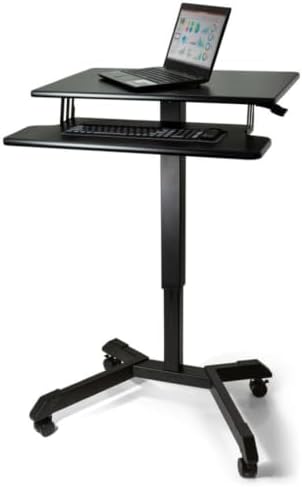 Victor High Rise Mobile Adjustable Standing Desk with Keyboard Tray, 25.6 x 17.7-Inch, Height-Adjustable Rolling Computer Desk from 29.5" to 45.3", Black
