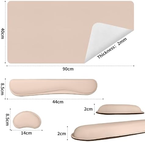 Bloss Leather Desk Pad and Keyboard Wrist Rest, Large Mouse Pad + Keyboard Pad+Mouse Wrist Support, Non-Slip Desk Mat Protector for Office, Home (35.4×15.7 Inches,Beige)