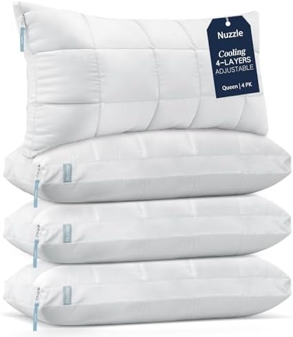 Nuzzle Pillow Adjustable Neck Pillows Queen Size Set of 4,Soft Hotel Feel