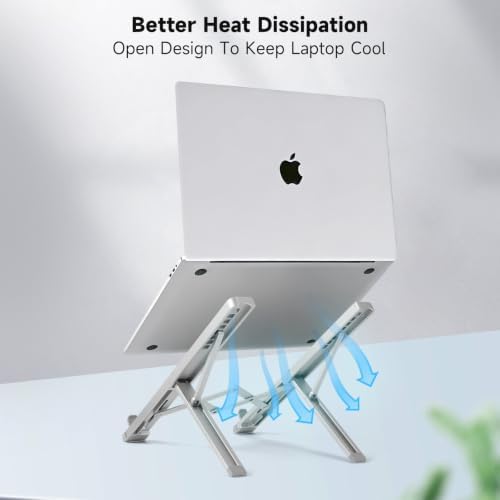 LIENS Laptop Stand, Adjustable Aluminum Ergonomic Riser - 7-Angle, Foldable Portable Ventilated Cooling, Compatible with MacBook Air Pro, HP, Dell, Lenovo, All 10-17 Inch Laptops (Silver)